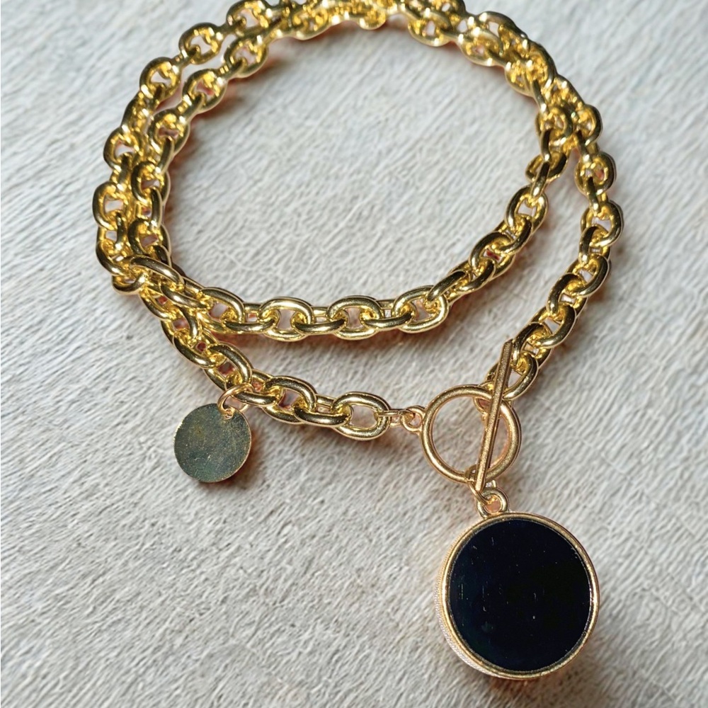 Gold Chain necklace with Black Pendant